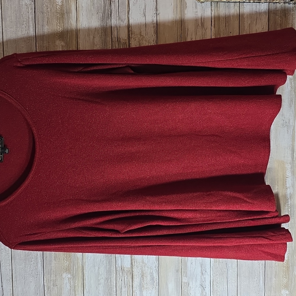 DG2 by Diane Gilman Deep Red Long Sleeve Sparkly Lightweight Sweater Sz L